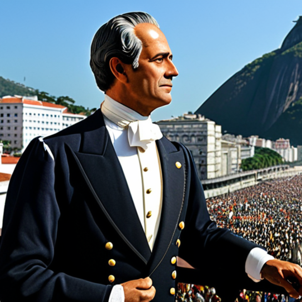 브라질 독립운동 - The "Dia do Fico"**

"Dom Pedro I, a determined and regal figure, standing on a balcony addressing a...