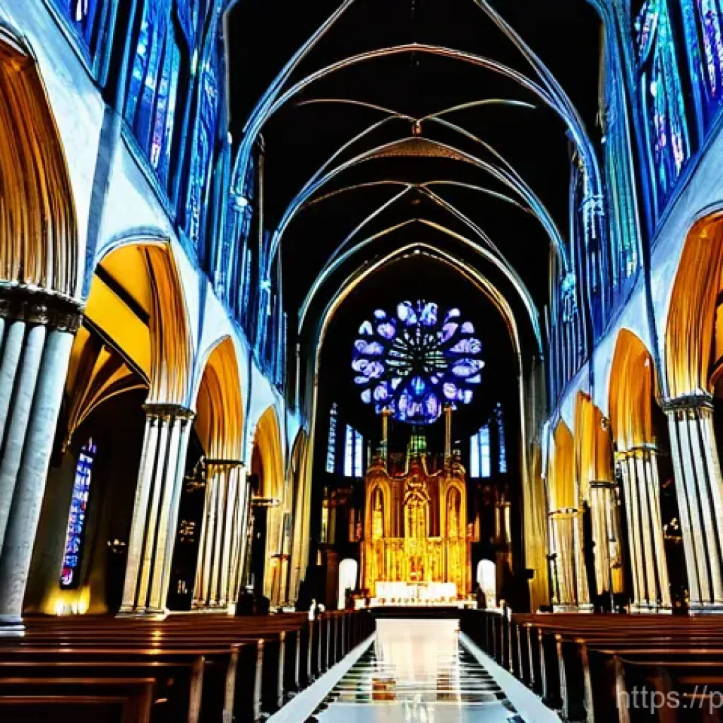 상파울루 문화 유적지 - **Prompt:** A majestic, grand interior view of São Paulo's Catedral da Sé, showcasing its towering N...