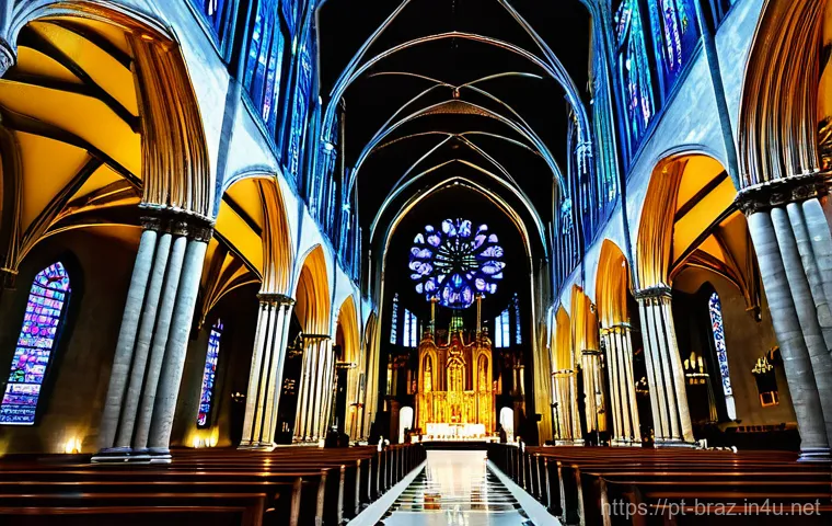 상파울루 문화 유적지 - **Prompt:** A majestic, grand interior view of São Paulo's Catedral da Sé, showcasing its towering N...