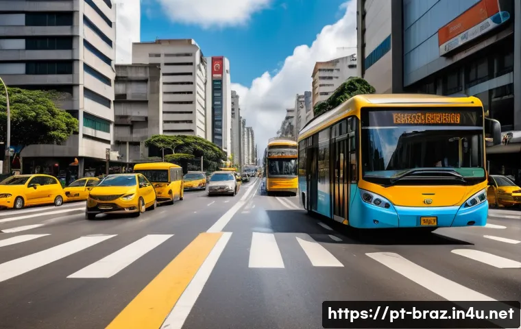 브라질에서 렌트카 운전 주의사항 - A busy Brazilian urban street scene during rush hour in S&atilde;o Paulo, showing diverse drivers in compac...