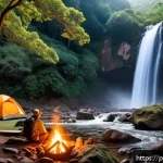 Home 20 브라질에서 캠핑하기 좋은 곳 - A serene camping scene in Serra da Canastra, Minas Gerais, featuring a sturdy tent pitched near a cr...