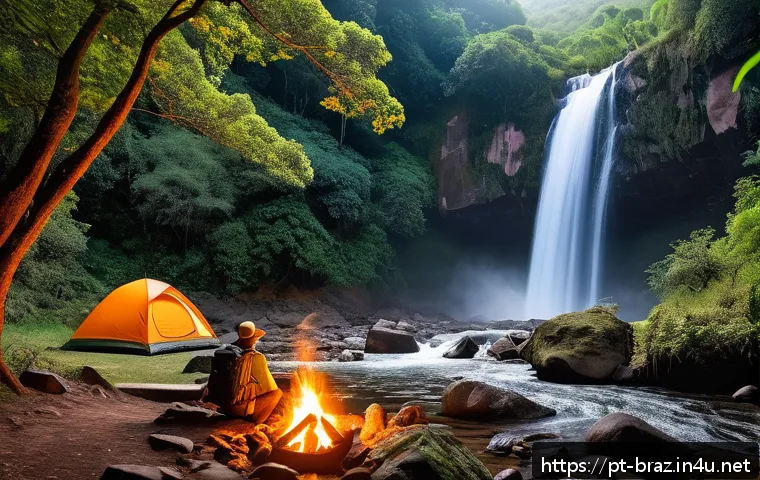 브라질에서 캠핑하기 좋은 곳 - A serene camping scene in Serra da Canastra, Minas Gerais, featuring a sturdy tent pitched near a cr...