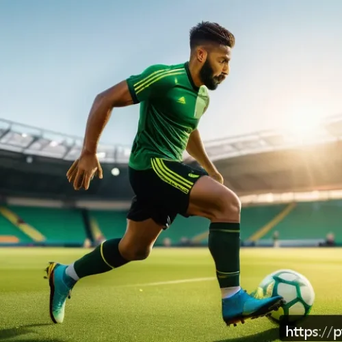 Home 30 브라질의 유명 선수 네이마르 - A professional male soccer player in mid-action on a lush green soccer field during golden hour, wea...